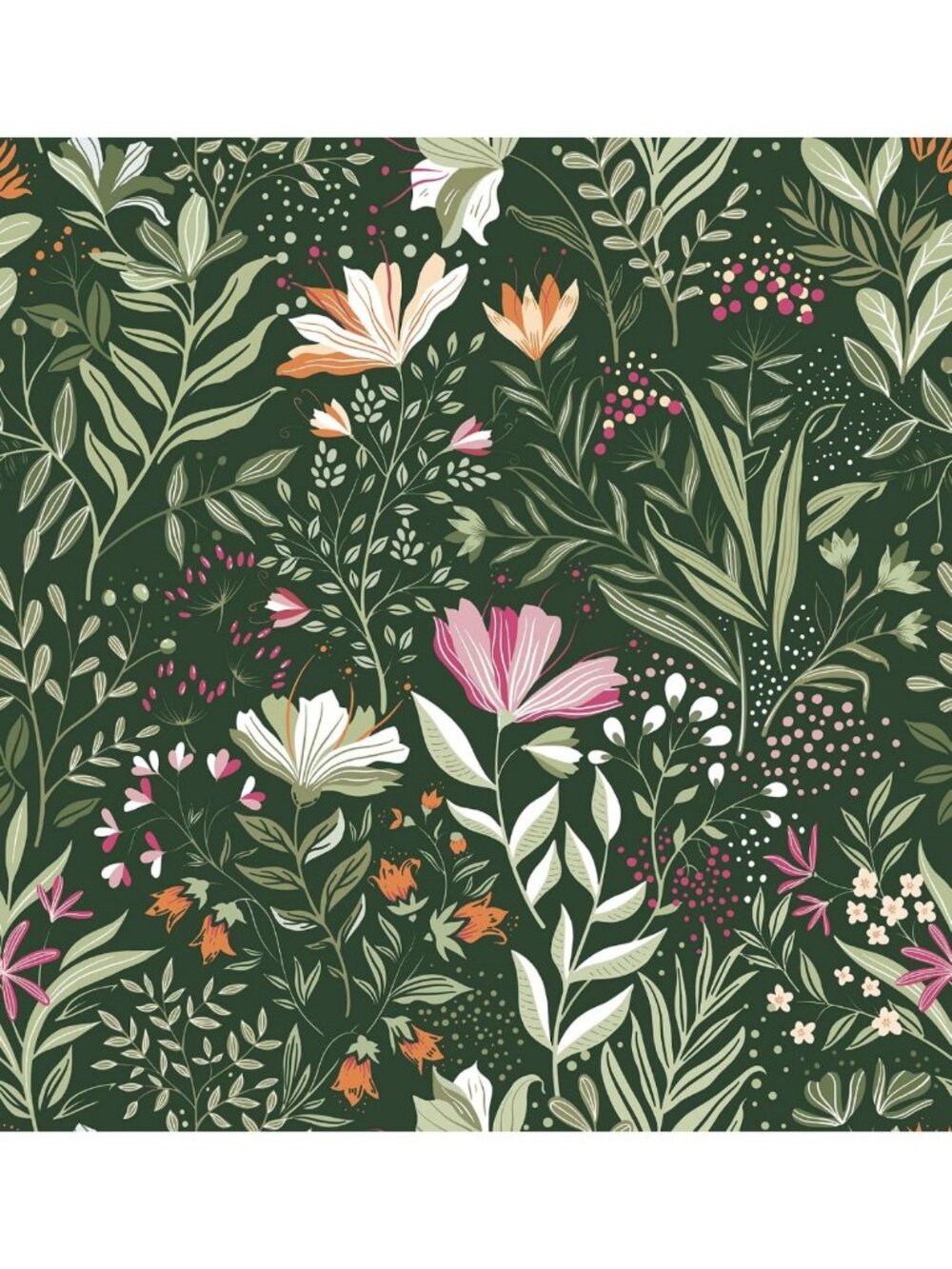 Green Floral Peel and Stick Wallpaper Boho Dark Vintage 17.3”×787